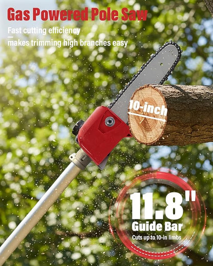48CC Gas Powered Pole Saw 16FT Lightweight with Auto Lubrication, Safety Lock, and Quick Stop for Easy Tree Trimming (GZJ-005)