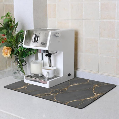 ZLR XXL Coffee Bar Mat for Barista Workstation, 20"x24", Marble Gray | Pro Home Cafe Station, Absorbent Dish Drying Mat, Stain-Hiding Top, Fits Multi-Appliance, Cup Display & Knock Box