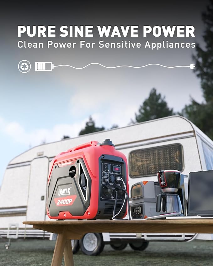 ERAYAK 2400W Portable Inverter Generator for Home Use, Super Quiet Small Generator for Camping Outdoor Emergency Power Backup, Gas Powered Engine, EPA, ECO Mode