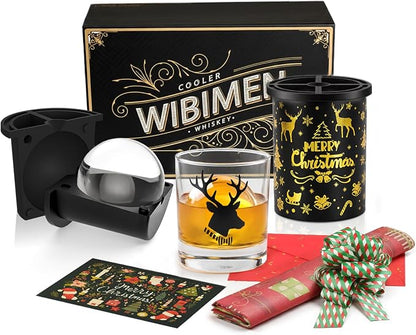 Clear Ice Cube Maker with Whiskey Glasses & Luxury Box - 2.5" Ball - Crystal Clear Ball Ice Cube Tray for Whiskey, Perfect Christmas/Bourbon Gifts for Mens/Dad/Husband/Him/Grandpa