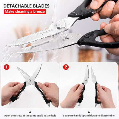 Kitchen Scissors All Purpose Kitchen Shears Come Apart Stainless Steel | Utility Scissors Comfort Grip,Heavy Duty Poultry Shears for Chicken,Meat,Fish,Dishwash Safe (NEW WITH MAGNETIC HOLDER)