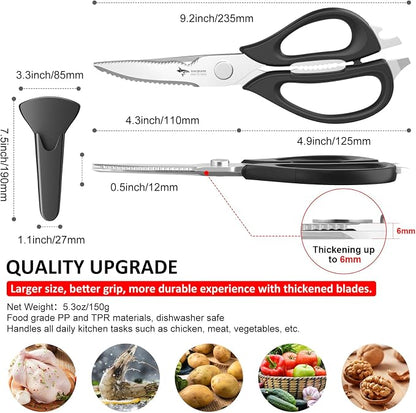 Kitchen Scissors All Purpose Kitchen Shears Come Apart Stainless Steel | Utility Scissors Comfort Grip,Heavy Duty Poultry Shears for Chicken,Meat,Fish,Dishwash Safe (NEW WITH MAGNETIC HOLDER)