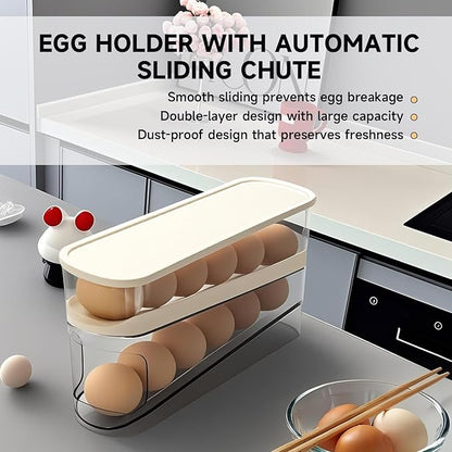 Rolling Egg Holder for Fridge, Egg Dispenser for Refrigerator, Automatic Rolling Storage Container for Countertop, Kitchen & Outdoor Use (3.35"x3.74"x11.02") 1 Pack
