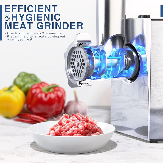 Meat Grinder, 2800W Max Electric Sausage Stuffer, ETL Approved Heavy Duty Meat Mincer with 2 Blades, 3 Plates, 4 Sausage Tubes & Kubbe Kit for Home Kitchen Use (MG091-3S)