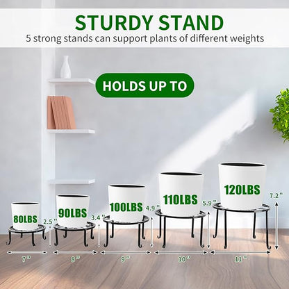 5 packs Rustproof Metal Plant Stands for Multiple Plant, Heavy Duty Plants Holder Outdoor Indoor, Round Wrought Iron Flower Planter Pot Stand, Corner Gardening Pumpkin Stand Black