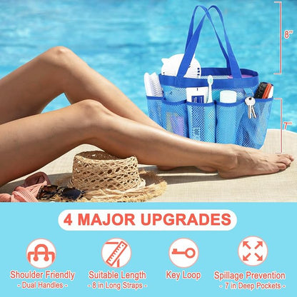 Fammart Mesh Shower Caddy Portable for College Dorm Room Essentials, Odorless Polyester Large Shower Tote Bag with Dual Handles, 8-Pocket Quick-Dry Toiletry Organizer for Travel, Beach, Camping, Gym