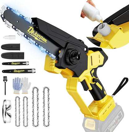 Cordless Mini Chainsaw Compatible with Dewalt 20V MAX Battery (NO Battery), 6 Inch & 8 Inch Small Electric Chainsaw Brushless, 2 x 6'' Chains + 2 x 8'' Chains, Auto Oiler, Handheld Pruning Chain Saw