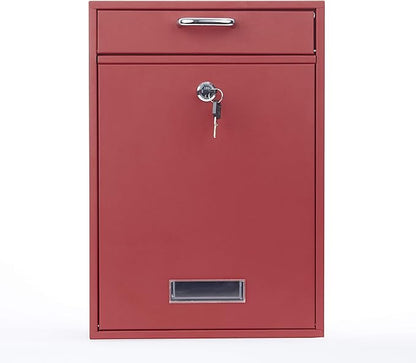 Wall Mounted Locking Vertical Dropbox Mailbox - Safe and Secure | Made with Galvanized Steel (Large, Red)