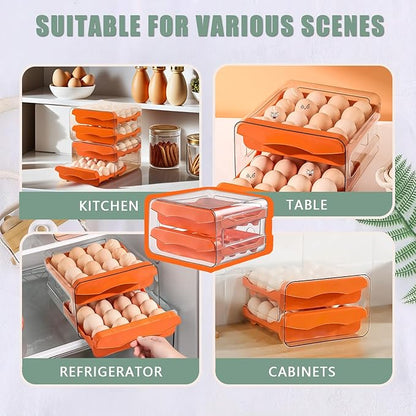 Refrigerator egg rack, egg container, egg storage box, double-layer transparent surface stackable, concave and convex handle kitchen storage organizer, bracket tray, refrigerator organizer (orange)