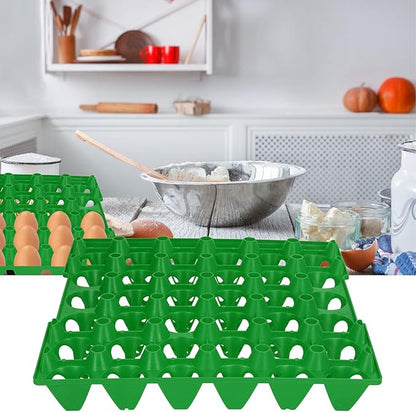 Rengue Plastic Egg Holder, 5PCS Egg Flats Storage Container, Stackable Crates with 30 Cell Capacity for Home Farm Use (Green)