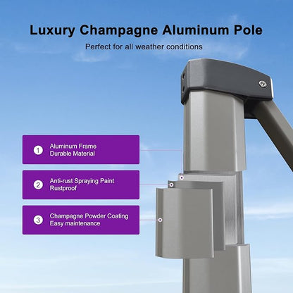 PURPLE LEAF 10' X 10' Patio Umbrella Outdoor Cantilever Umbrella, Aluminum Offset Umbrella with Champagne Frame and 360° Rotation for Pool Deck Garden, Taupe