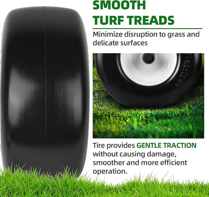 AR-PRO (2-Pack) 13x6.50-6 Flat Free Tire and Wheel - Universal 13x6.5-6 Solid Rubbe Riding Lawn Mower Tire with Rim - With 5.5"-7.8” Centered Hub and 3/4" Bearings extra 5/8" 1/2” Bushings