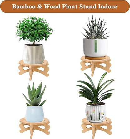 Plant Stand Indoor, Bamboo & Wood Plant Holders Indoor Stand, No Screws Required Stable Outdoor Plant Pot Stand, Wooden Stand for Plants Fit 5-15 Inch Pots, Support 190lb Adult