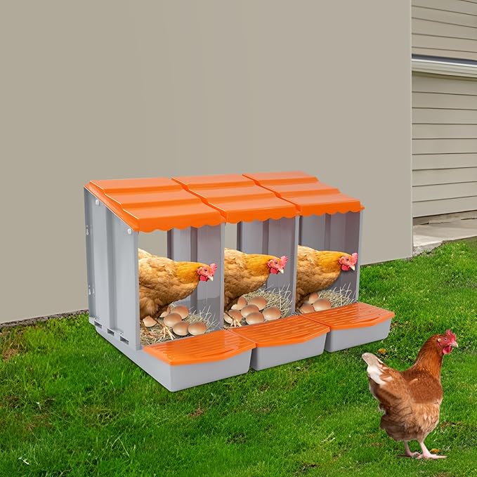 Chicken Nesting Box, 3 Compartments Laying Boxes for Hens, Nest Box for Chicken Duck Poultry Coop, Wall Mount Chickens Roosting Boxes, Protect Collect Egg (Orange)