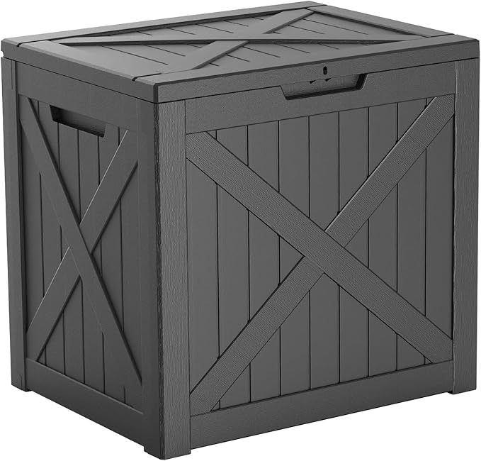 Vixzen 32 Gallon Resin Deck Box - Lockable Outdoor Storage for Patio Cushions, Garden Tools, Pool Supplies，Black