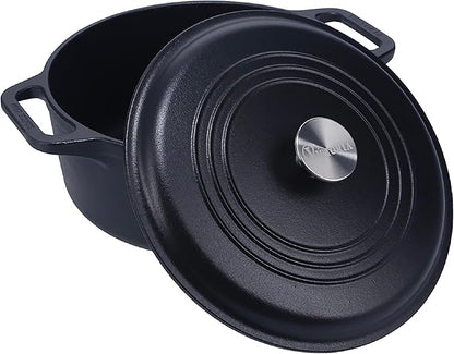 Victoria 6-Quart Cast Iron Dutch Oven with Lid and Dual Loop Handles, Seasoned with Flaxseed Oil, Made in Colombia,Black