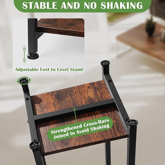 Tall Plant Stand Indoor,31 Inch Plant Stands,2 Tier Metal Plant Stand with Heavy Duty Wood,Rustic Brown and Black