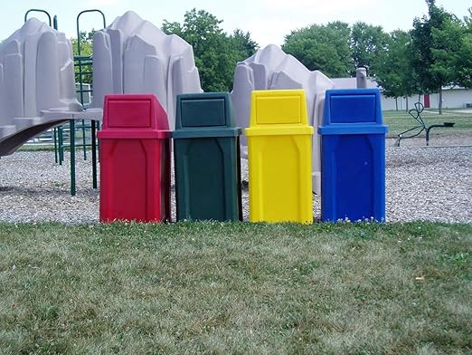 32 Gallon Square 100% Recycled Plastic Heavy Duty Outdoor Commercial Trash Can with Swing Top Lid | Great for Schools and Businesses - Light Granite