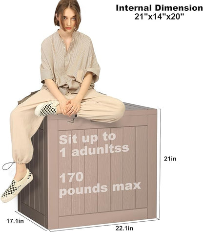 ROJIK Outdoor Storage Housing Deck Box - Waterproof Patio Furniture, Garden Tools, Cushions, Pool Accessories Storage Bench with Lockable Lid and Side Handles (Grey, 30 Gal)