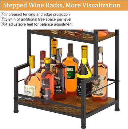 Trapezoid Liquor Stand, 3 Tier Liquor Cabinet, Wine Bottle Display Shelf for Home Bar, Mini Corner Liquor Bottle Display Stand for Whiskey, Wine, Stepped Wine Rack Freestanding Floor