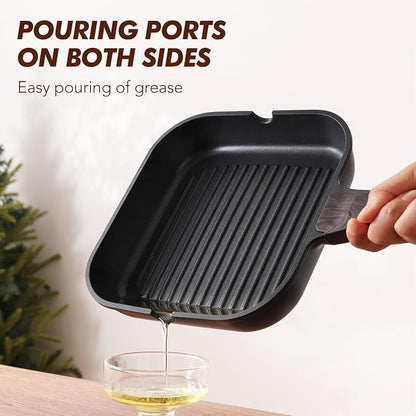 SENSARTE Nonstick Grill Pan for Stove Tops, Versatile Griddle with Pour Spouts, Square Big Cooking Surface, Durable Skillet Indoor & Outdoor Grilling. PFOA Free,12Inch