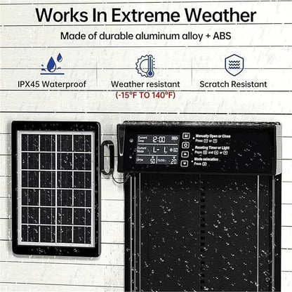 Waterproof Aluminum Alloy Solar Chicken House Door, Automatic Chicken Door with Timer, Anti-Pinch Weather Proof, Light Sensor