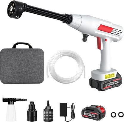 Cordless Pressure Washer, 600PSI Portable Power Washer with 6-in-1 Nozzle & Foam Cannon, 21V Battery Powered Handheld High Pressure Washers Gun for Car, Patio, Home (Hose Adapter is NOT Included)