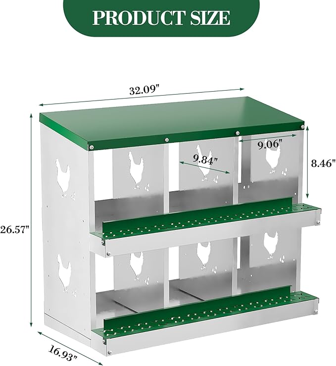 Chicken Nesting Box,6 Compartments Galvanized Steel Metal Chicken Laying Box with Roll Out Egg Collection,Wall Mount Chicken Nesting Boxes,Easy Egg Collection, Hen Roosting Boxes