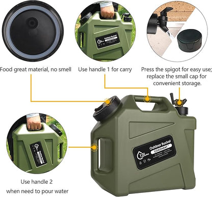 COOZMENT 3.2 Gallon/5 Gallon Water Containers with Spigot, BPA Free Water Jug, Military Green Water Tank, Multifunction Water Storage Containers for Camping Outdoor Hiking,Emergency Storage