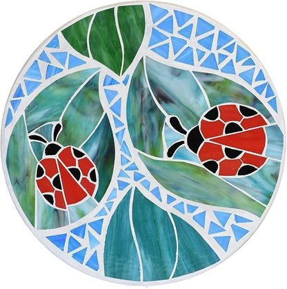Bieye MSS001 Tiffany Style Stained Glass Mosaic Decorative Stepping Stone for Garden Decor (12" Round, Ladybug)