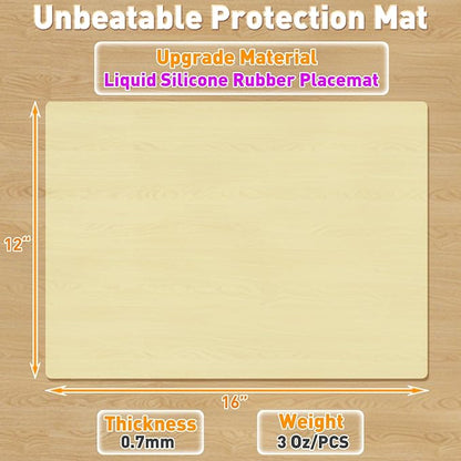 Silicone Placemat Set of 4,Heat Resistant Non-Slip Silicone Mat for Dining Table and Kitchen,Waterproof Wipeable Easy Clean Upgrade Table Mat 15.8"x11.8" Ultra-thin Semi-Transparent (Yellow)