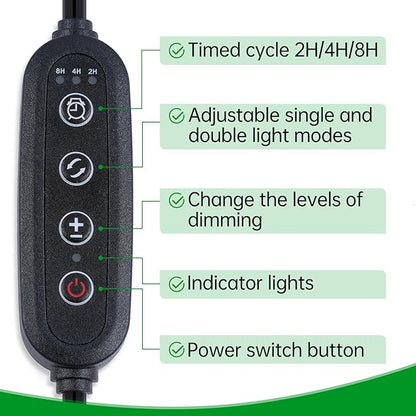 LUCKY HERP Reptile Heat Lamp, Dual Head UVA UVB Reptile Light with Cycle Timer, 360°Rotatable Dimmable Aquarium Turtle Tank Basking Light with 4 Bulbs (2PCS 25W and 2PCS 50W)