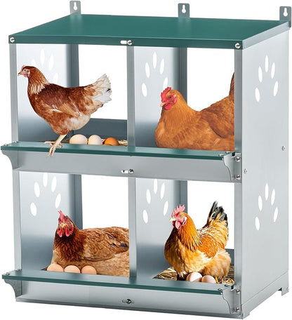 4 Compartment Metal Wall Mount Chicken Nesting Boxes with Easy Egg Collection, Individual Nests for Different Chicken Breeds, 22.05 x 16.92 x 25.59 Inches