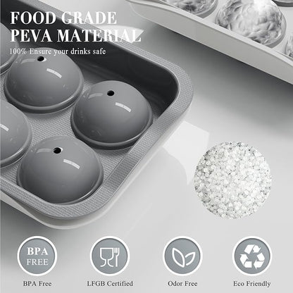 Round Ice Cube Mold with Lid - 2.2 Inch Sphere Ice Ball Maker, Large Whiskey Ice Cubes Mold with Easy Release, Reusable Silicone & Plastic Tray for Bourbon, Scotch, Brandy, Cocktails, Gift