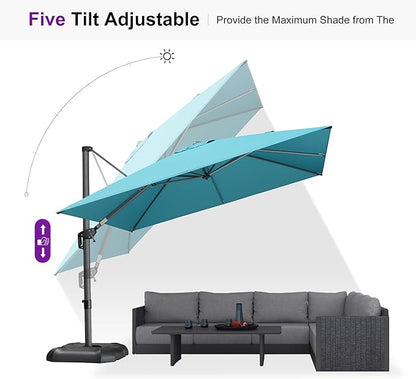 PURPLE LEAF 10 Feet Patio Umbrella Outdoor Cantilever Square Umbrella Aluminum Offset Umbrella with 360-degree Rotation for Garden Deck Pool Patio Turquoise Blue