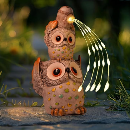Solar Garden Statues Outdoor Decor, Watering Owl Statue Garden Decor, Resin Yard Decorations Outdoor for Patio, Porch, Balcony, Lawn Ornaments, House Warming Birthday Gifts for Mom Women Grandma