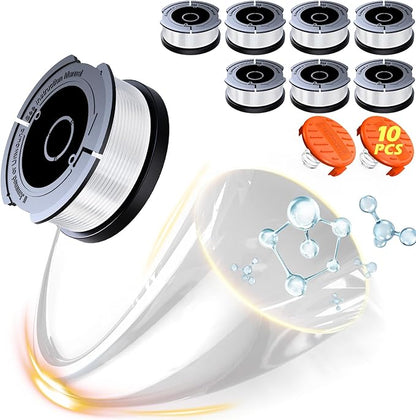 10 Pack Weed Eater String Compatible with Black+Decker, AF-100 0.065" Weed Wacker String Refill 240ft Automatic Feed String Trimmer Replacement Spool Line for Black&Decker(8 Spool+2 Cap+2 Spring)