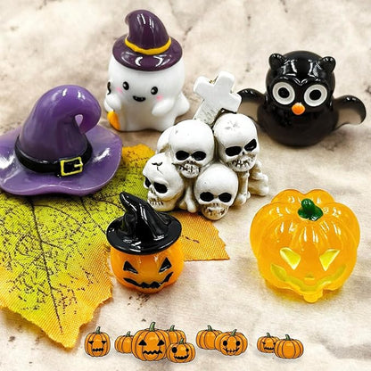 Halloween Miniature Figurines - 18Pcs Resin Pumpkin Ghost Tombstones Ornaments Halloween Garden Accessories Miniature Figurine Decorations for Outdoor Statues Home Village Bonsai Crafts Decor