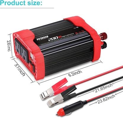 200W Car Power Inverter 12V DC to 110V AC Converter with 3.1 A Dual USB Quick Car Charger Adapter