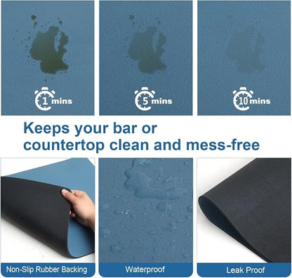 ZLR Coffee Bar Mat for Coffee Station, 16"x20" Large, Navy Blue | Absorbent Dish Drying Mat, Stain-Hiding Top, Non-Slip Back, Fits Espresso, Grinder, Knock Box, Frother & Cup Display
