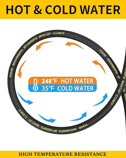 3/8" 150FT Pressure Washer Hose 4800PSI, Power Washer Hose Steel Wire Braided with Swivel Quick Connect, Commercial Grade Industrial High Pressure Water Washing Hose (4800PSI, 150FT)