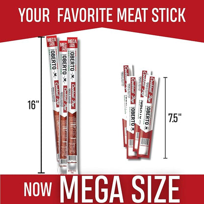 Oberto Classics Cocktail Pep Smoked Sausage Mega Size, Oh Boy! Oberto Beef & Pork Sausage XL Meat Stick, Peperoni Style Protein Snacks, 1.8 Ounce (Pack of 20)