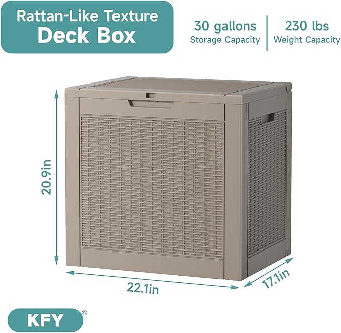 30 Gallon Waterproof Resin Deck Box, UV Resistant Outdoor Storage for Garden, Patio, Porch, Delivery, Grey