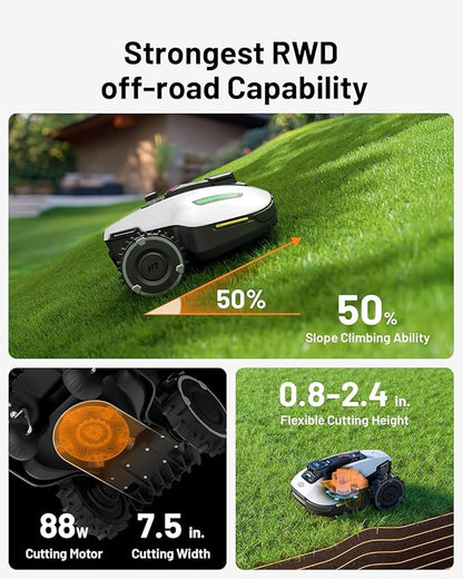 YUKA Mini 500 Robotic Lawn Mower with Replacement Blades for 0.12 Acre, Max. 0.25 Acre, Ultrasense AI Vision+ RTK Positioning, Auto Mapping, App Control, 50% Slope, 15 Mowing Zones Management