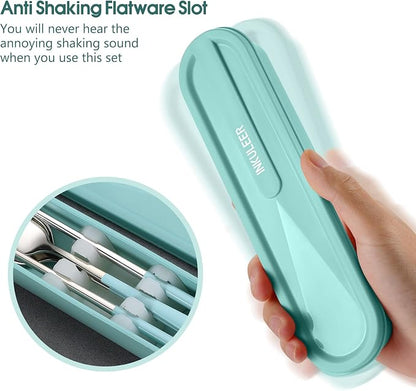 iNKULEER Travel cutlery set, 18/8 stainless steel cutlery, Reusable utensils set with case, Portable Silverware Lunch Box for Camping and Office