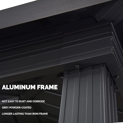 PURPLE LEAF 6' X 8' Hardtop Grill Gazebo for Patio Aluminum Barbeque Gazebo Canopy with 24 Clear Light Bulbs and Shelves Double Tiered Grey Outdoor BBQ