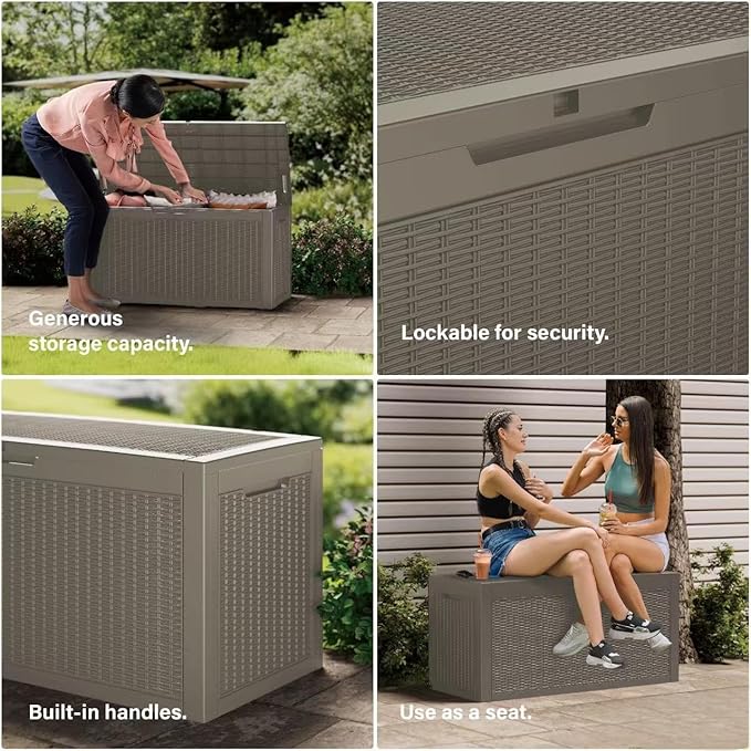 150 Gallon Outdoor Storage Box Waterproof Lockable Resin Deck Box Large, Patio Storage Bin for Pool Accessories Cushion Furniture, Garden Tools, UV-Resistant Outside Delivery Grey
