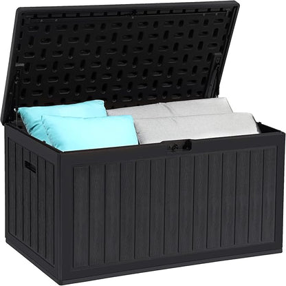 YITAHOME 90 Gallon Double-Wall Deck Box with Side Handles, Outdoor Large Storage for Patio Furniture Cushions, Garden Pool Accessories, Water Resistant & Lockable