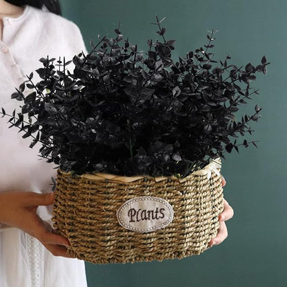 RECUTMS Black Artificial Flowers, Fake Outdoor UV Resistant Plants Faux Plastic Greenery Shrubs Indoor Outside Hanging Planter Halloween Flower Decoration, Garden Decor (Black Eucalyptus)