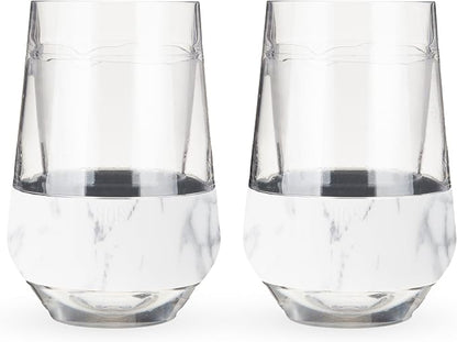 HOST Freeze XL Cooling Cup in Double Walled Insulated Freezable Drink Chilling Tumbler with Freezing Gel, 12 Ounces - Set of 2, Marble